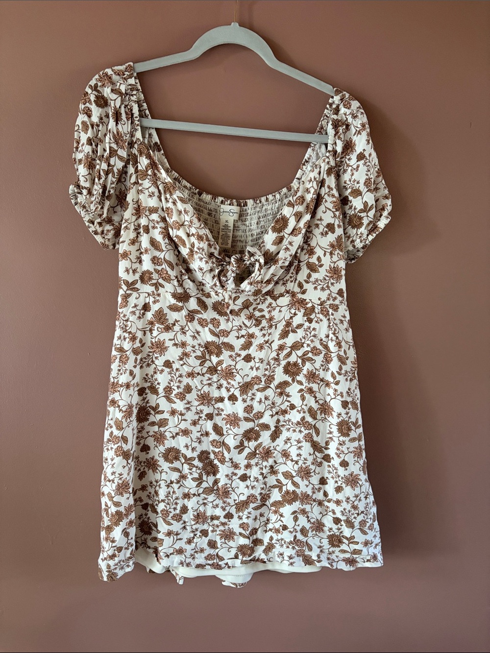 Jessica Simpson White Dress with Brown Floral Print